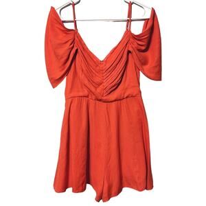 Vestique Women's Large Orange Lined Cold Shoulder Flutter Sleeves Romper